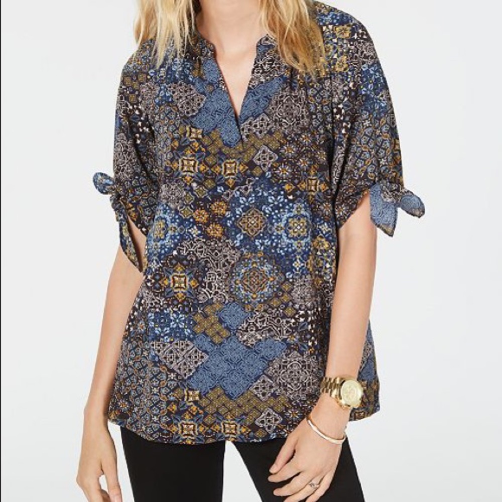 Michael Kors Mega Paisley Tie Sleeve Top